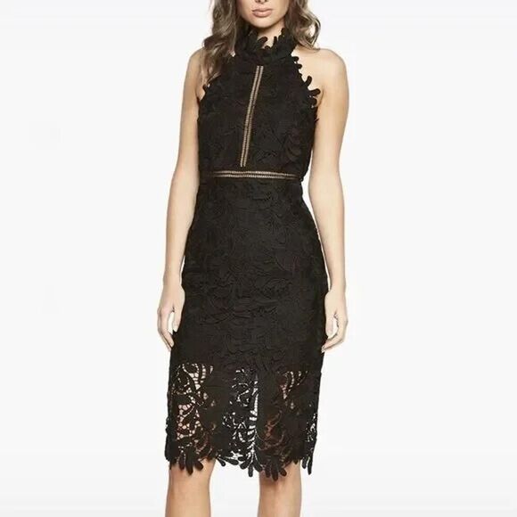Bardot Lace overlay Halter black cocktail Midi sleeveless Dress size Small US 6 - Picture 1 of 8